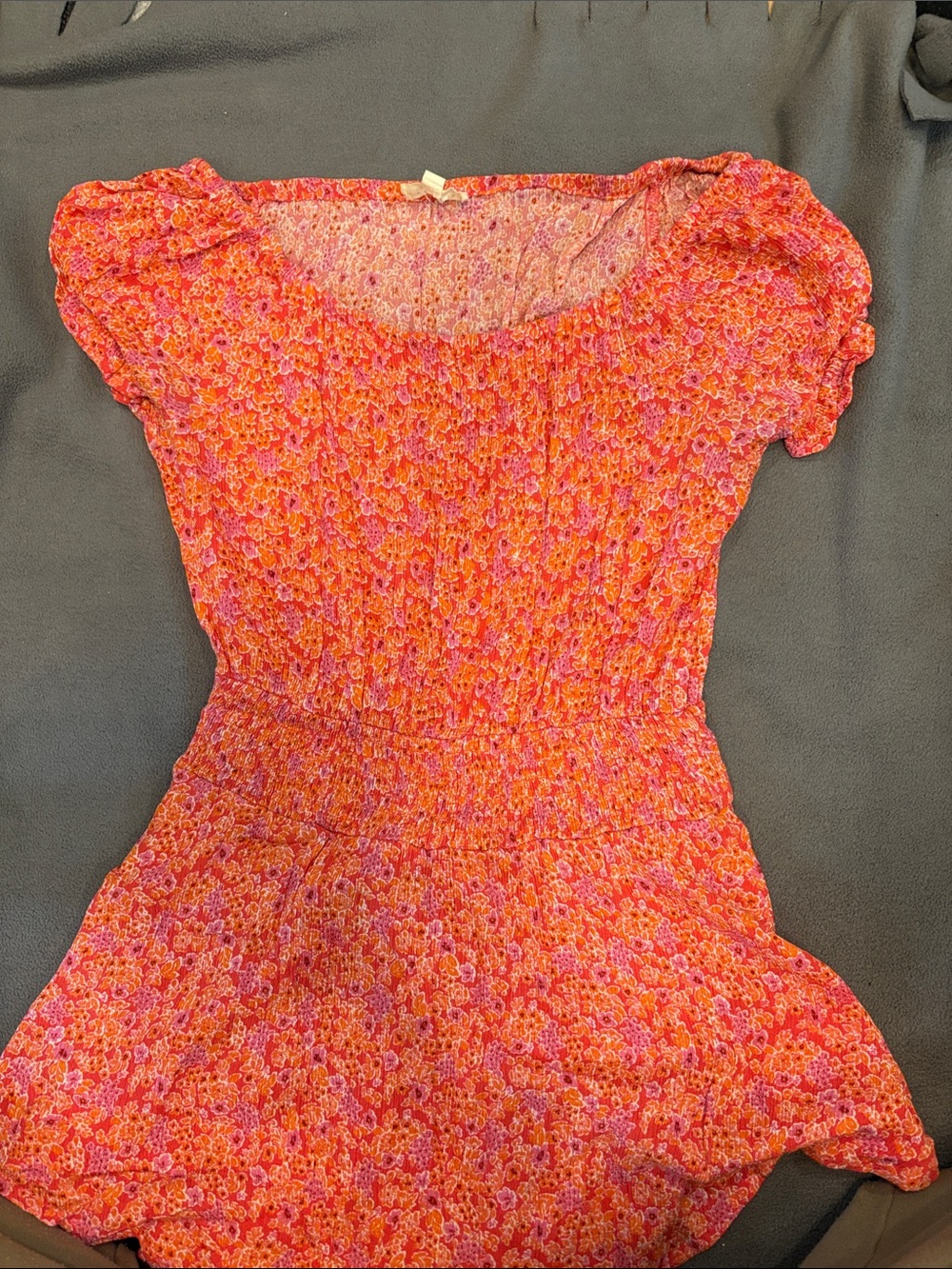 Promesa Coral-Pink Floral Smocked Short Dress